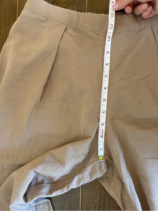 Zara Linen Blend Wide Leg Pull-On Pants Pleated Front Neutral Tan Size Medium - Picture 7 of 13